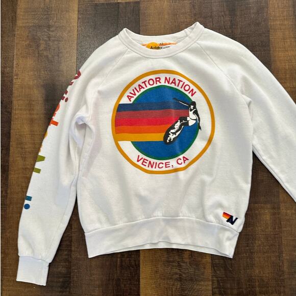 Aviator Nation Venice CA Rainbow Logo Crewneck Sweatshirt White Size XS - Picture 3 of 8